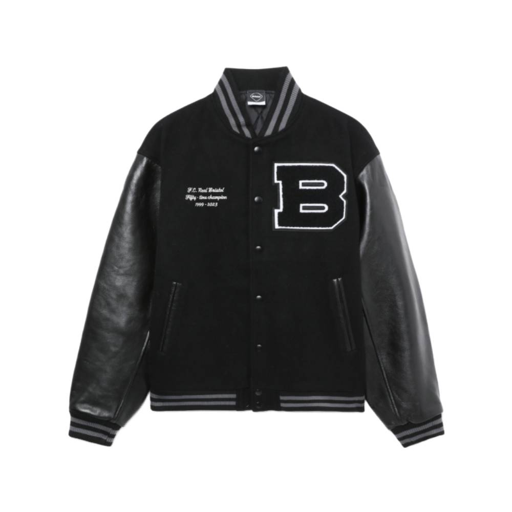 ウェア Bristol Varsity Jacket 24AW F.C. Real Bristol Black Leather Varsity Jacket | Buy Now